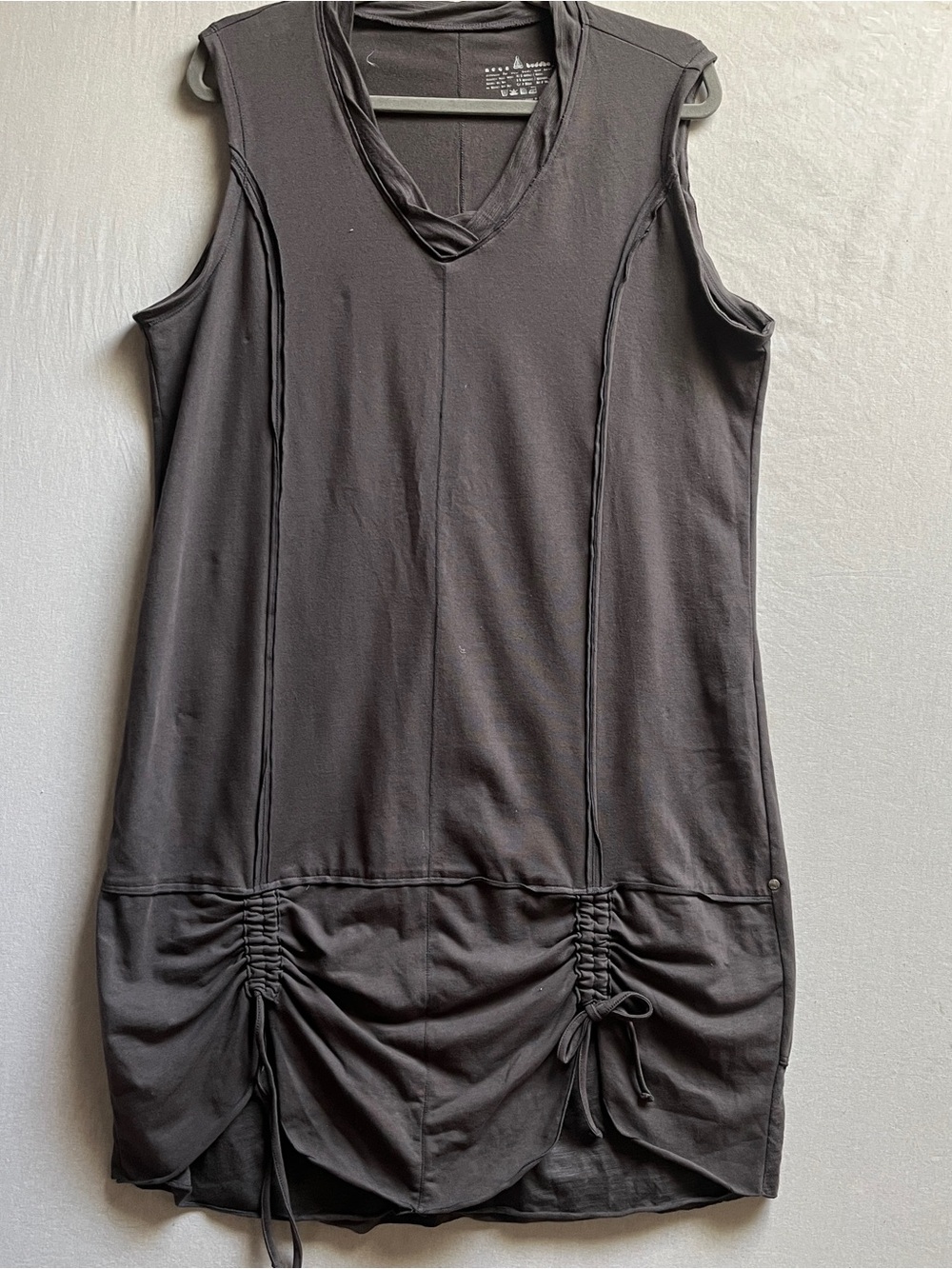 Neon Buddha Size XL Charcoal Gray Sleeveless V-Neck Ruched Drawstring Tunic Dres